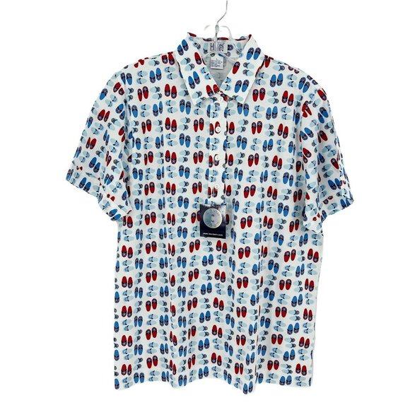 New Leon Levine Polo Shirt Women's Large Short Sleeve Blouse Flip-flop P… - Picture 1 of 9